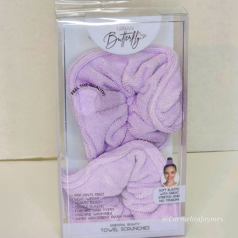 Essential Beauty Purple Towel Scrunchies Set For Use With Wet Hair NEW